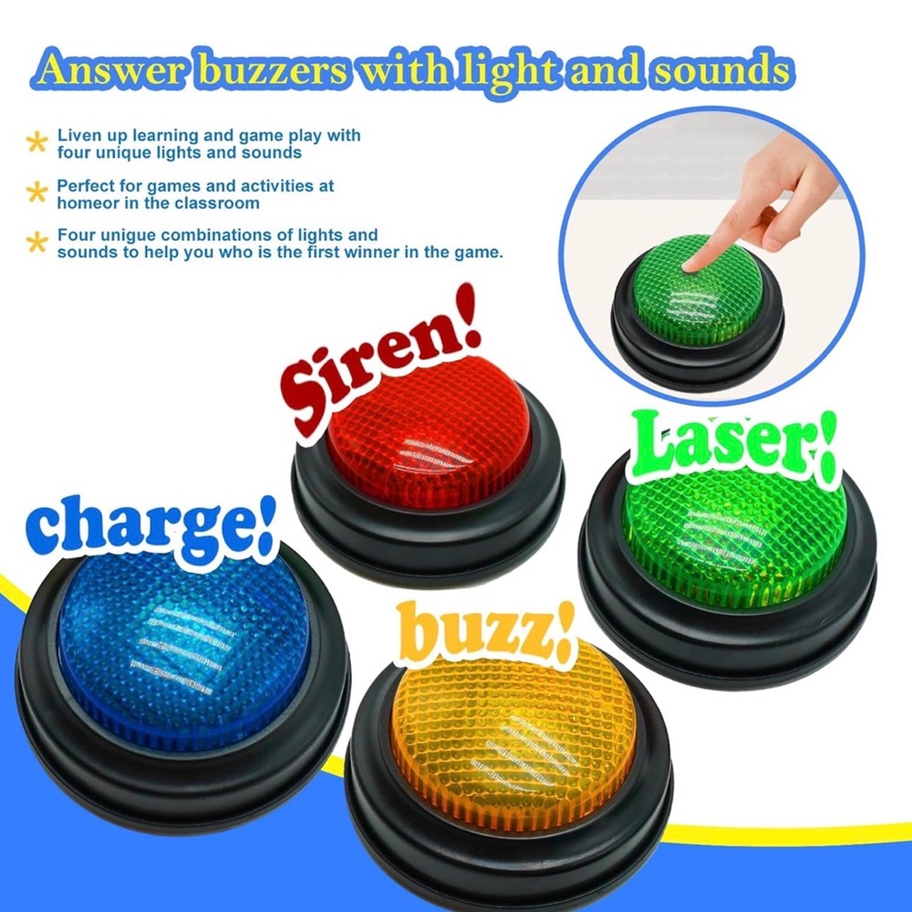 Light-Up Game Buzzers - Set of 4 (Red, Green, Blue, Yellow)